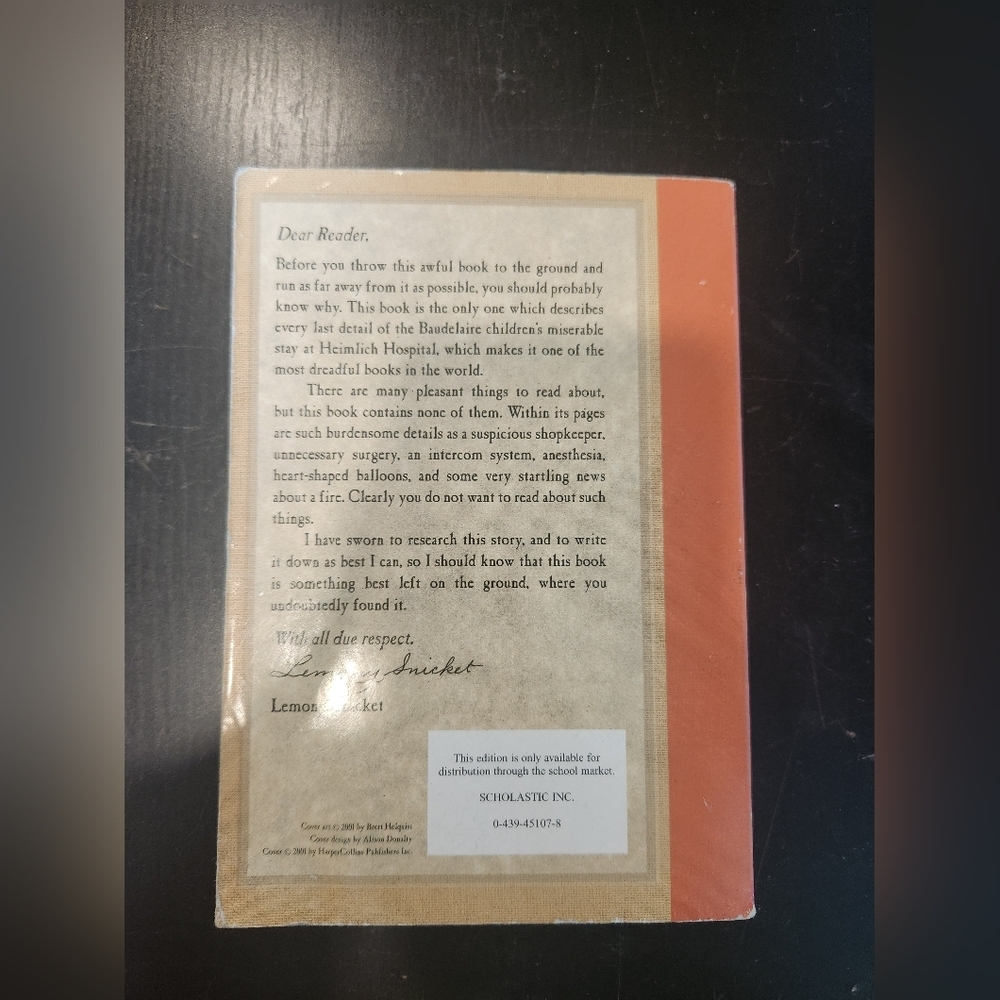 The Hostile Hospital Book by Lemony Snicket - Picture 2 of 2